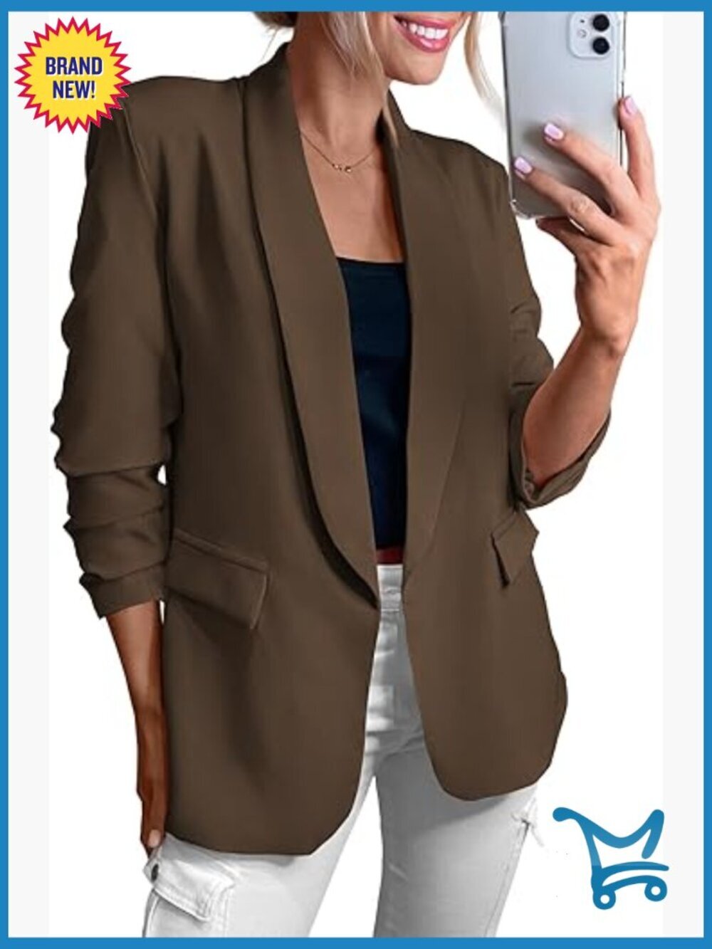 Womens Blazer Business Casual Open Front Work Office Suit Jacket with Pockets